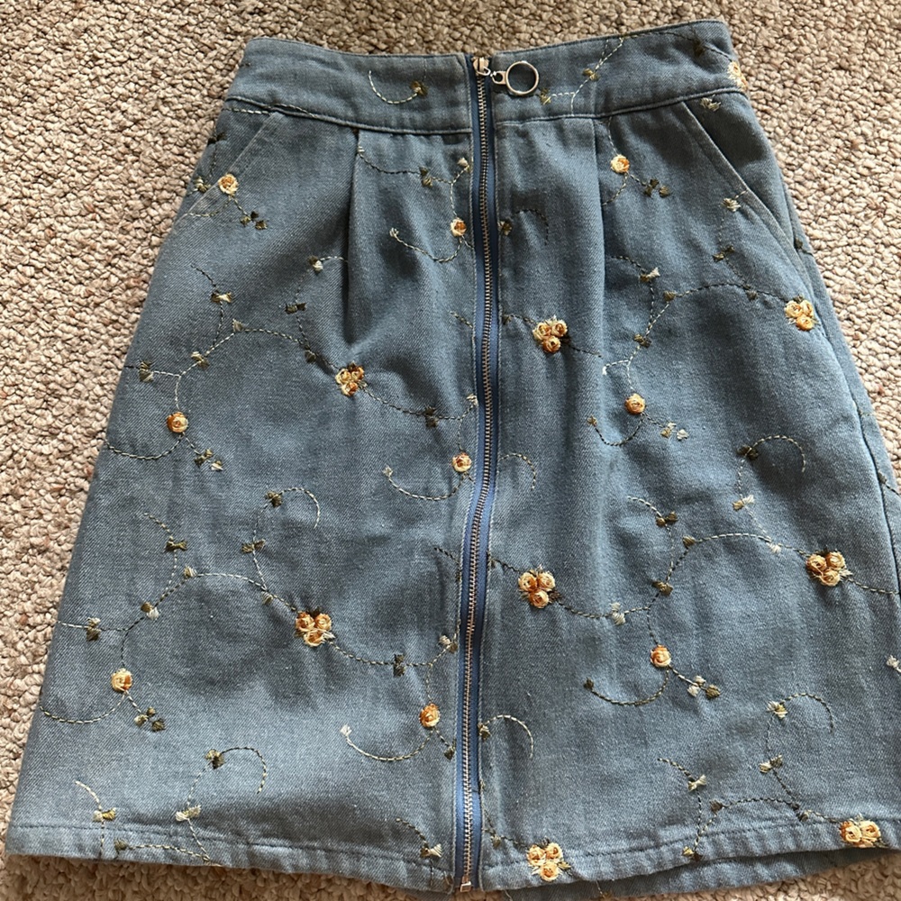 Cute Japanese Embroidered Denim Skirt